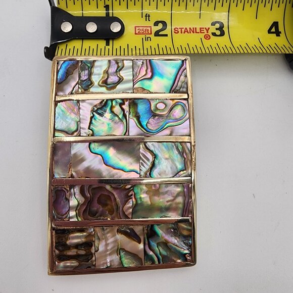 Vintage Abalone Mosaic Western Belt Buckle Retro Mosaic Kaleidoscope Silver 80s - Picture 7 of 7